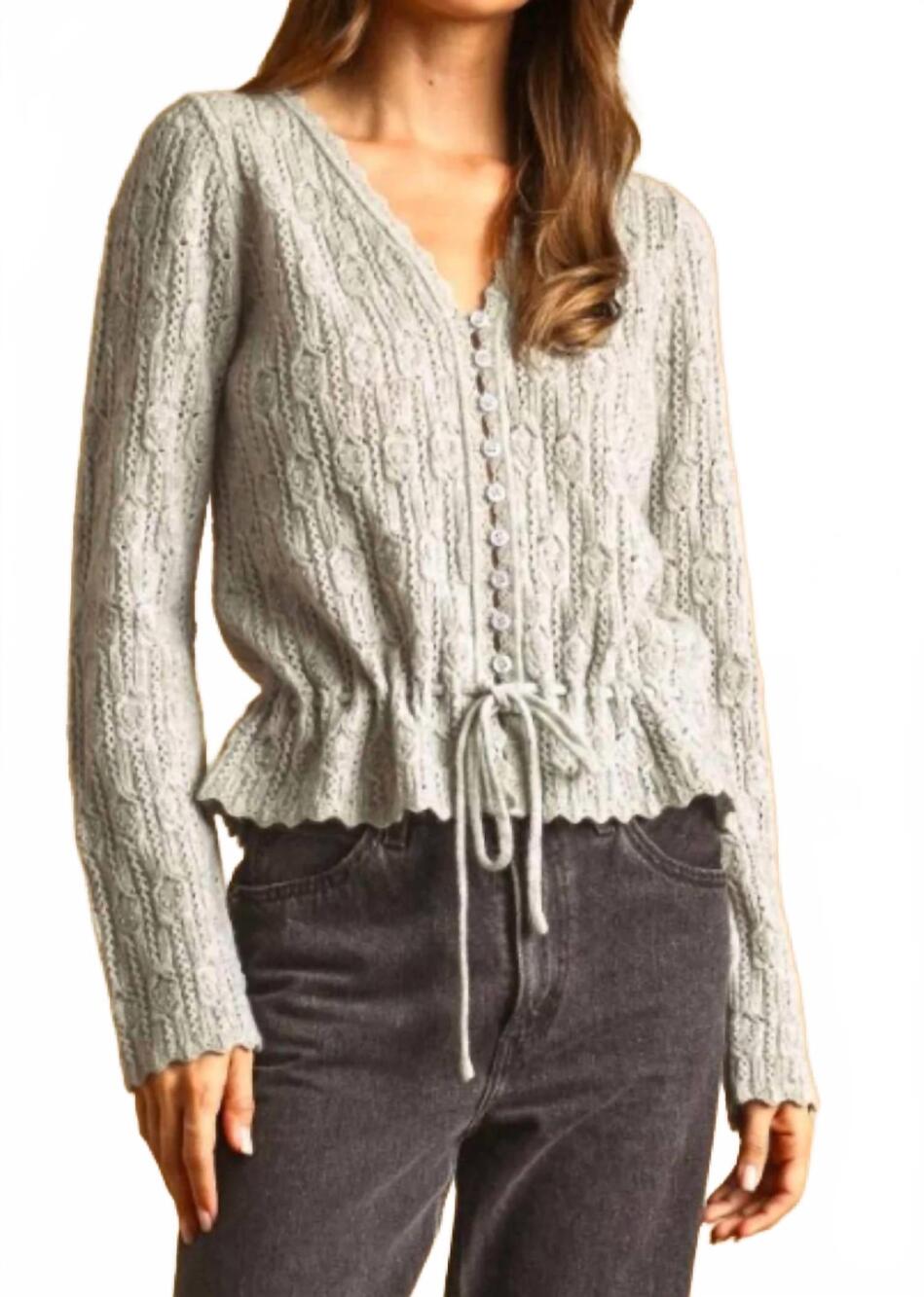 NEW MIOU MUSE front tie sweater cardigan in light grey